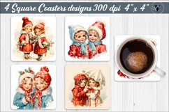Vintage Christmas Square Coasters | Retro Kids Product Image 1
