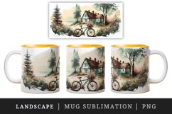 Vintage landscape mug, cup wrap sublimation design png