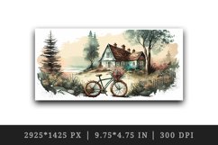 Vintage landscape mug, cup wrap sublimation design png
