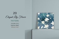 Lily Digital Paper | White Blue Gold Floral Seamless Pattern Product Image 4
