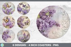 Bundle of six Decoupage Lilacs Round Coaster designs.