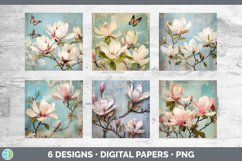 Bundle of six Decoupage Magnolias Paper Backgrounds designs.