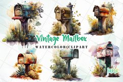 Vintage Mailbox Watercolor Sublimation Clipart Product Image 1