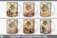 Bundle of six Decoupage Maine Coon Cats Mug Wrap designs.