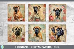 Bundle of six Decoupage Mastiffs Paper Backgrounds designs.