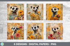 Bundle of six Decoupage Meerkats Paper Backgrounds designs.