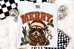Vintage Merry Christmas Raccoon PNG, Festive Animal Design Product Image 2
