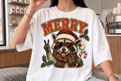 Vintage Merry Christmas Raccoon PNG, Festive Animal Design Product Image 3