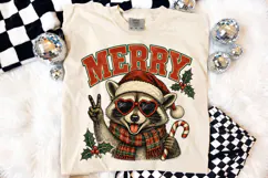 Vintage Merry Christmas Raccoon PNG, Festive Animal Design Product Image 4
