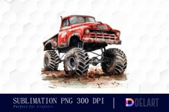 Vintage Monster Truck Watercolor Clipart Product Image 1