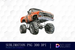 Vintage Monster Truck Watercolor Clipart Product Image 1
