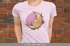 Vintage Moon Face and Flowers SVG Product Image 1