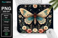 Vintage Moth with Floral at Night Mouse pad PNG Product Image 1