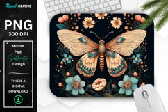 Vintage Moth with Floral at Night Mouse pad PNG Product Image 1