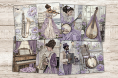 GlamArtZhanna, Vintage Music Journal Paper, Victorian Woman Pages, African American Woman, Music Instrument Kit, Sheet Music Collage, Piano Guitar Violin, My Porch Prints, Scrapbooking Supplies, Printable Ephemera, Fussy ATC Card, Digital Scrapbook Kit, M