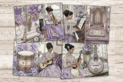 GlamArtZhanna, Vintage Music Journal Paper, Victorian Woman Pages, African American Woman, Music Instrument Kit, Sheet Music Collage, Piano Guitar Violin, My Porch Prints, Scrapbooking Supplies, Printable Ephemera, Fussy ATC Card, Digital Scrapbook Kit, M