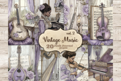 GlamArtZhanna, Vintage Music Journal Paper, Victorian Woman Pages, African American Woman, Music Instrument Kit, Sheet Music Collage, Piano Guitar Violin, My Porch Prints, Scrapbooking Supplies, Printable Ephemera, Fussy ATC Card, Digital Scrapbook Kit, M
