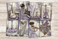 GlamArtZhanna, Vintage Music Journal Paper, Victorian Woman Pages, African American Woman, Music Instrument Kit, Sheet Music Collage, Piano Guitar Violin, My Porch Prints, Scrapbooking Supplies, Printable Ephemera, Fussy ATC Card, Digital Scrapbook Kit, M