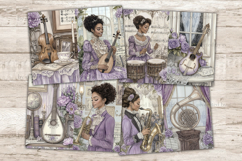 GlamArtZhanna, Vintage Music Journal Paper, Victorian Woman Pages, African American Woman, Music Instrument Kit, Sheet Music Collage, Piano Guitar Violin, My Porch Prints, Scrapbooking Supplies, Printable Ephemera, Fussy ATC Card, Digital Scrapbook Kit, M