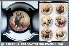 Bundle of six Decoupage Musk Ox Car Coaster designs.