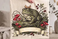 Vintage Natural Grumpy Bullfrog with Blank Ribbon Banner PNG Product Image 3