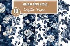 Vintage Navy Roses Digital Paper Bundle Product Image 1