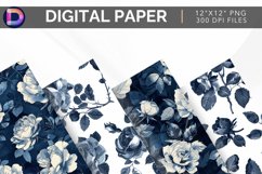 Vintage Navy Roses Digital Paper Product Image 1