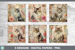 Bundle of six Decoupage Norwegian Forest Cats Paper Backgrounds designs.