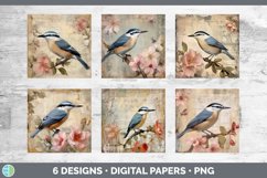 Bundle of six Decoupage Nuthatches Paper Backgrounds designs.