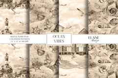 Vintage Nautical Digital Paper, Ocean Scrapbook Paper, Sepia Product Image 1