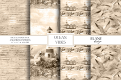 Vintage Nautical Digital Paper, Ocean Scrapbook Paper, Sepia Product Image 1