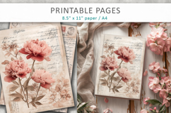 floral antique paper junk journal pages, vintage collage Product Image 6