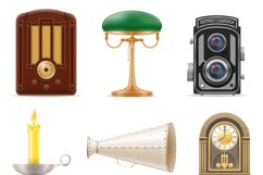 set of much objects retro old vintage icons stock vector Product Image 11