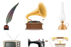 set of much objects retro old vintage icons stock vector Product Image 10