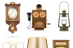 set of much objects retro old vintage icons stock vector Product Image 11