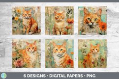 Bundle of six Decoupage Orange Cats Paper Backgrounds designs.