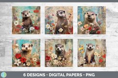 Bundle of six Decoupage Otters Paper Backgrounds designs.