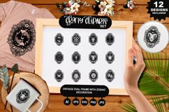 Vintage Oval Frame With Zodiac Decoration Clipart Set Product Image 1