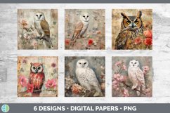 Bundle of six Decoupage Owls Paper Backgrounds designs.