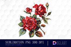 Vintage Painted Red Roses Watercolor Clipart Product Image 1
