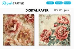 Vintage Peonies Flowers Seamless Digital Paper Product Image 1