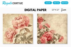 Vintage Peonies Flowers Seamless Digital Paper Product Image 1