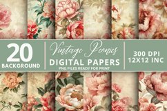 Vintage Peonies Flowers Seamless Digital Paper Bundle Product Image 1