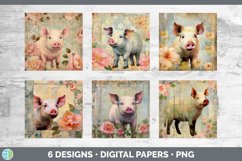 Bundle of six Decoupage Pigs Paper Backgrounds designs.