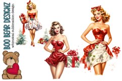 Watercolor Christmas Pin up Girl Clipart Product Image 1