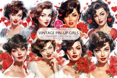 Vintage Pin-up girls, Cute Pin-up girls Clipart Bundle Product Image 1