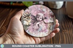 GorgeousVintage Pink Christmas Round Coaster design.