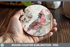 GorgeousVintage Pink Christmas Round Coaster design.