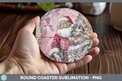 GorgeousVintage Pink Christmas Round Coaster design.