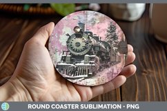GorgeousVintage Pink Christmas Round Coaster design.